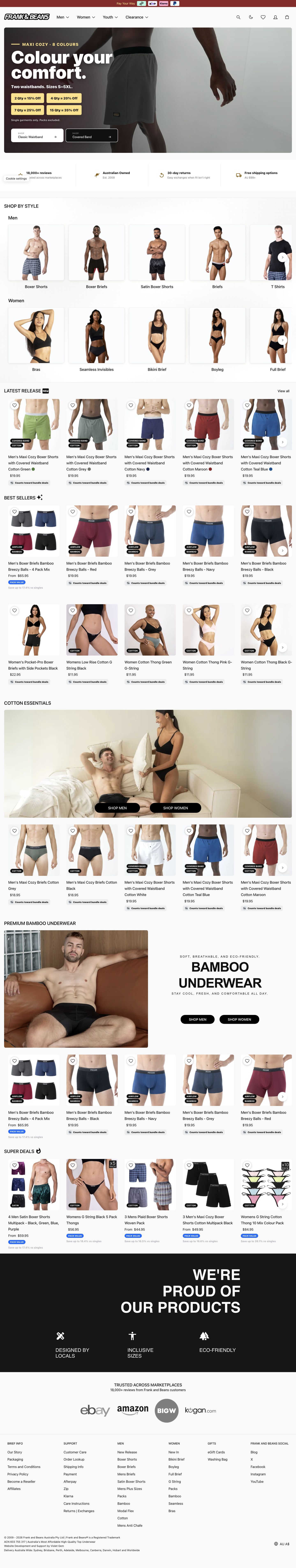 The complete Frank and Beans homepage in light mode