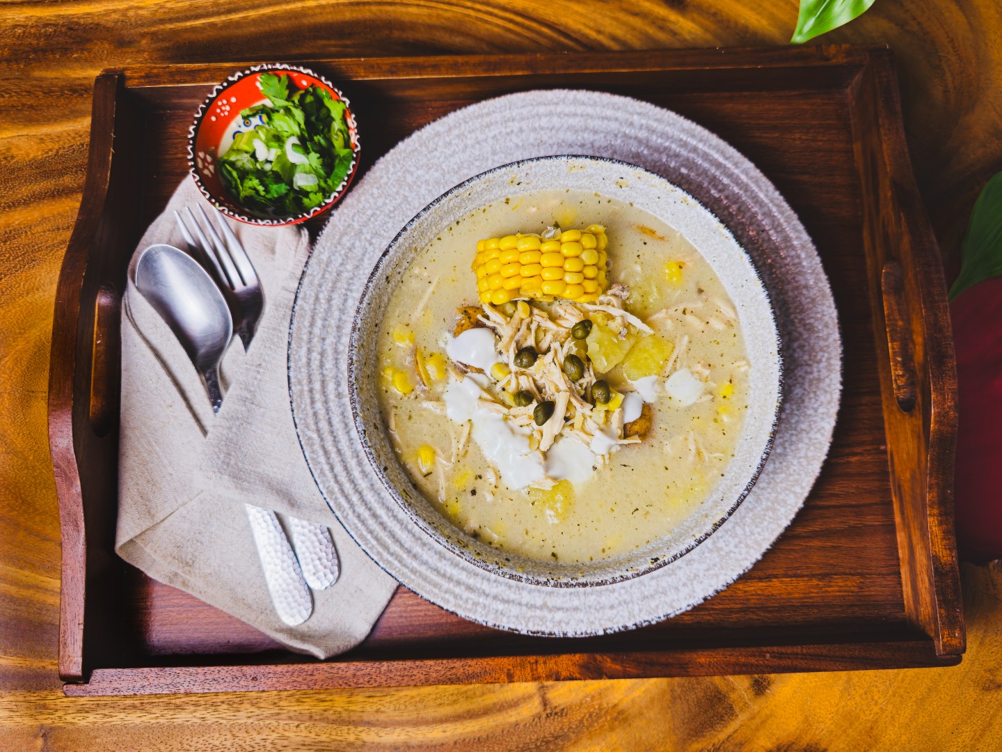 Ajiaco Colombian soup served in Bangkok